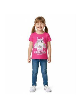 The Children’s Place Girls' Llamacorn Magic Rainbow Tee Pink T-shirt Size M NEW